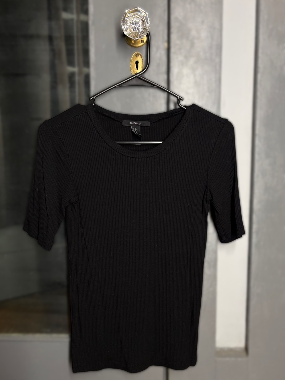 Forever 21 Black Ribbed Short Sleeve Tee